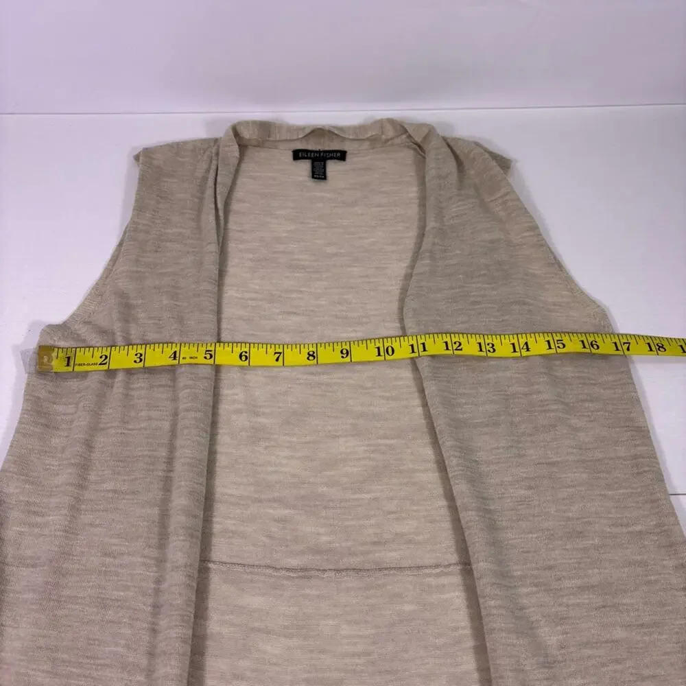 Eileen Fisher 100% Merino Wool Neutral Beige Open-Front Knit Duster Vest 1227